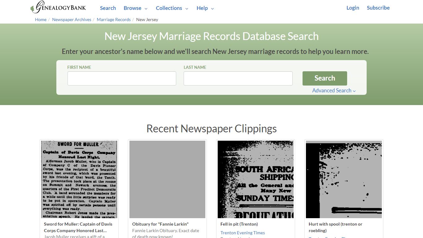 Public Marriage Records in New Jersey | GenealogyBank