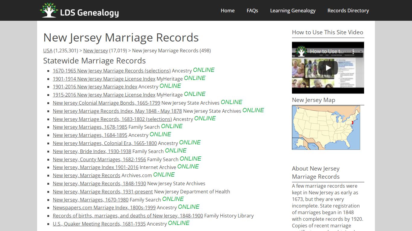 New Jersey Marriage Records - LDS Genealogy